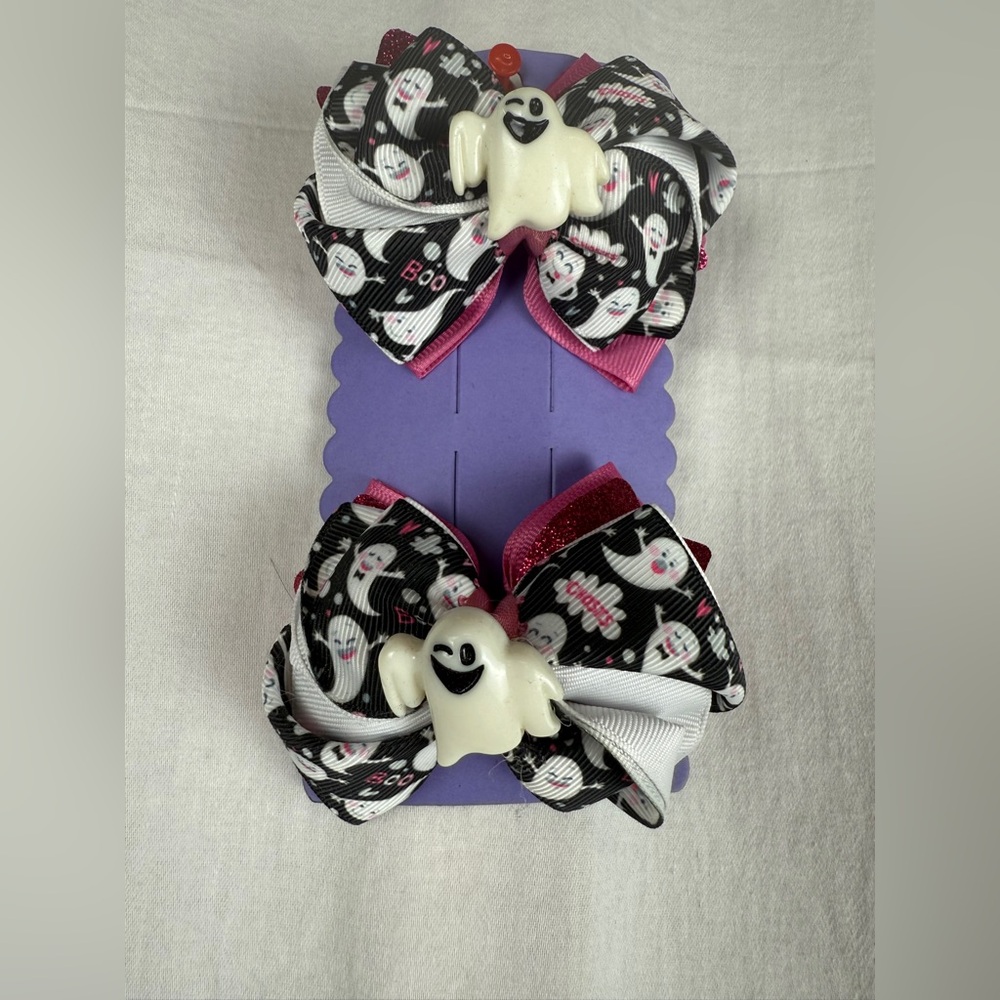 HandMade Ghost Hair Bows with Pink and Black Accents